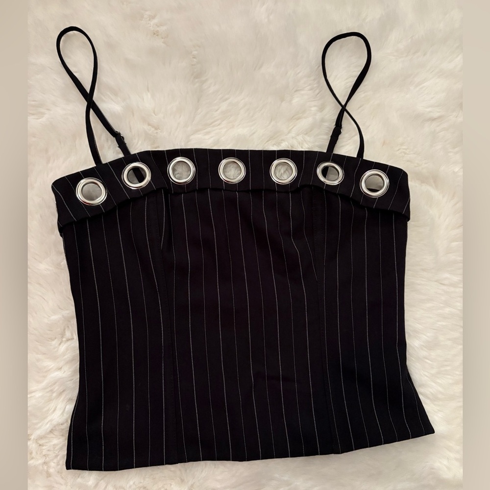 black pinstripe corset going out top